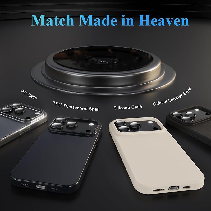 YWXTW Camera Lens Protector for iPhone 17 Pro/iPhone 17 Pro Max, [1 Step Installation Tray] Tempered Glass Screen Protector Metal Individual Camera Cover Accessories Case Friendly (Black)