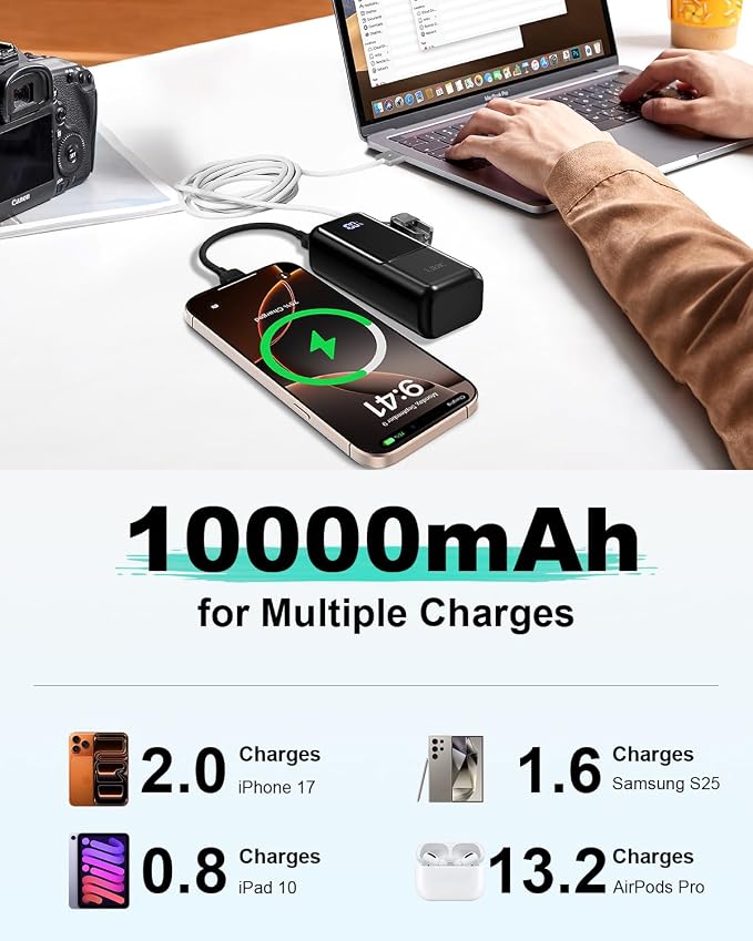 Mini Portable Charger,Small 22.5W PD Power Bank,10000mAh USB C in&Out Fast Charging Pocket Size Battery Pack,Travel Essentials Phone Charger for iPhone 17 16 15 Pro Air,Samsung S24,Android,iPad etc