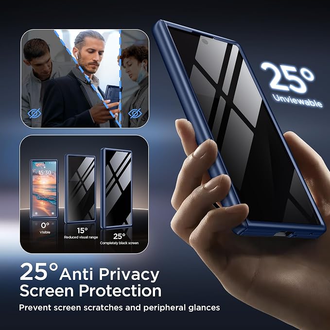 TONGATE Wallet for Z Fold 7 Case with Privacy Screen Protector, [4-Card Holder][Anti Spy] Built-in Large Stand & Slide Camera Cover Z7 Shockproof Phone Case for Samsung Galaxy Z Fold 7 2025 8", Blue