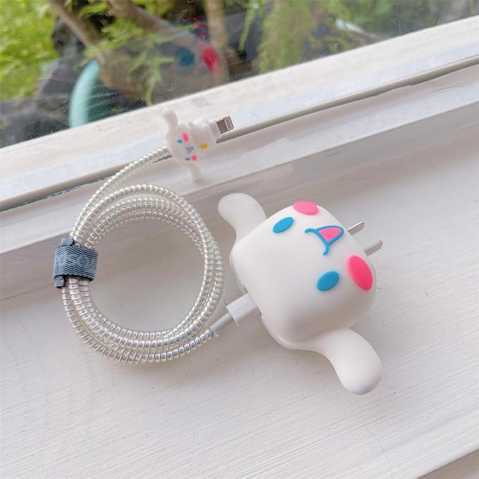 3D Cute Cartoon Charger Protector Case - Compatible for Apple 20W USB-C Power Adapter and Lightning Cable, No.12(4 in1)