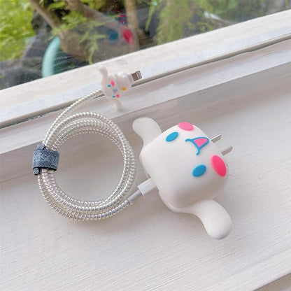 3D Cute Cartoon Charger Protector Case - Compatible for Apple 20W USB-C Power Adapter and Lightning Cable, No.12(4 in1)