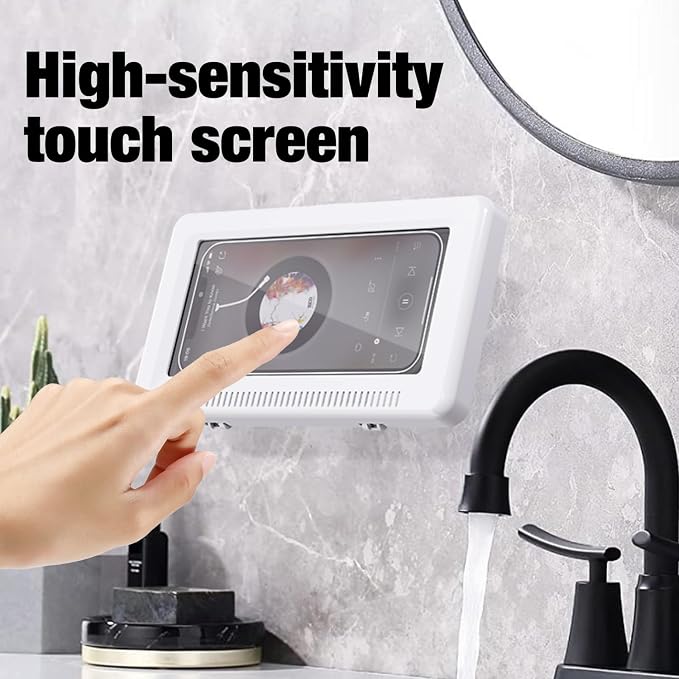 Waterproof Shower Phone Holder - Rotates and Adjustable Angle, Anti-Fog High Sensitivity Cover Mount Box for Smooth Wall Surfaces Where You Need Occasions,Compatible with 4" - 7" Cell Phones