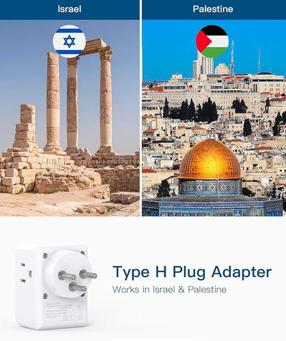 2 Pack Israel Power Adapter, One Beat 7-in-1 Israel Travel Plug Adapter | with 3 American Outlets 4 USB Ports(2 USB C), Type H Travel Adapter Plug Converter for US to Israel, Jerusalem, Palestine
