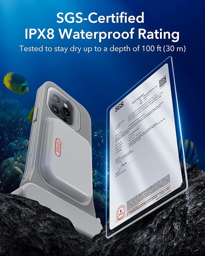 ESR Waterproof Phone Pouch for iPhone 13 Pro / 14 Pro / 15 Pro, Underwater Touch Sensitivity, IPX8 Floating Waterproof Cellphone Case with Lanyard, Dry Bag for Snorkeling, Titanium