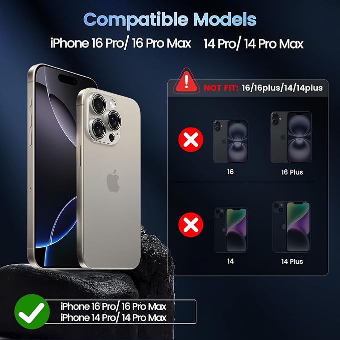 CACOE Camera Lens Protector for iPhone 14 Pro/14 Pro Max/16 Pro/16 Pro Max - Metal Frame Tempered Glass Cover, [Anti-Scratch] [Drop-Proof][Strong-Adhesion] Camera Screen Cover (Titanium)