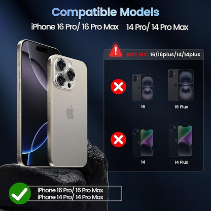 CACOE Camera Lens Protector for iPhone 14 Pro/14 Pro Max/16 Pro/16 Pro Max - Metal Frame Tempered Glass Cover, [Anti-Scratch] [Drop-Proof][Strong-Adhesion] Camera Screen Cover (Titanium)