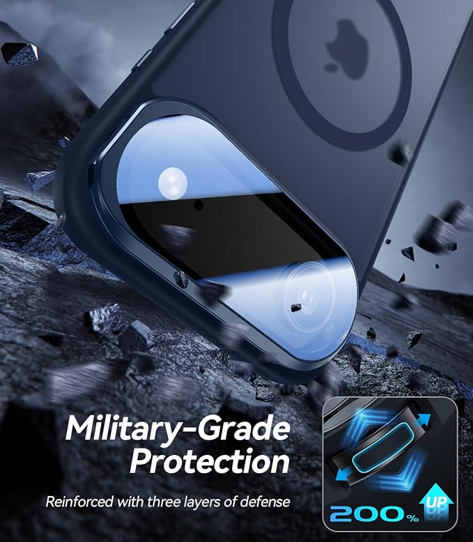 [Upgraded Full Camera Protection] for iPhone Air Case with Camera Cover Stand [Fit for MagSafe][10FT Mil-Grade Protection] Translucent Magnetic Phone Cover for iPhone 17 Air Case, Blue