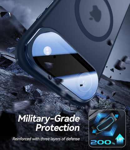 [Upgraded Full Camera Protection] for iPhone Air Case with Camera Cover Stand [Fit for MagSafe][10FT Mil-Grade Protection] Translucent Magnetic Phone Cover for iPhone 17 Air Case, Blue