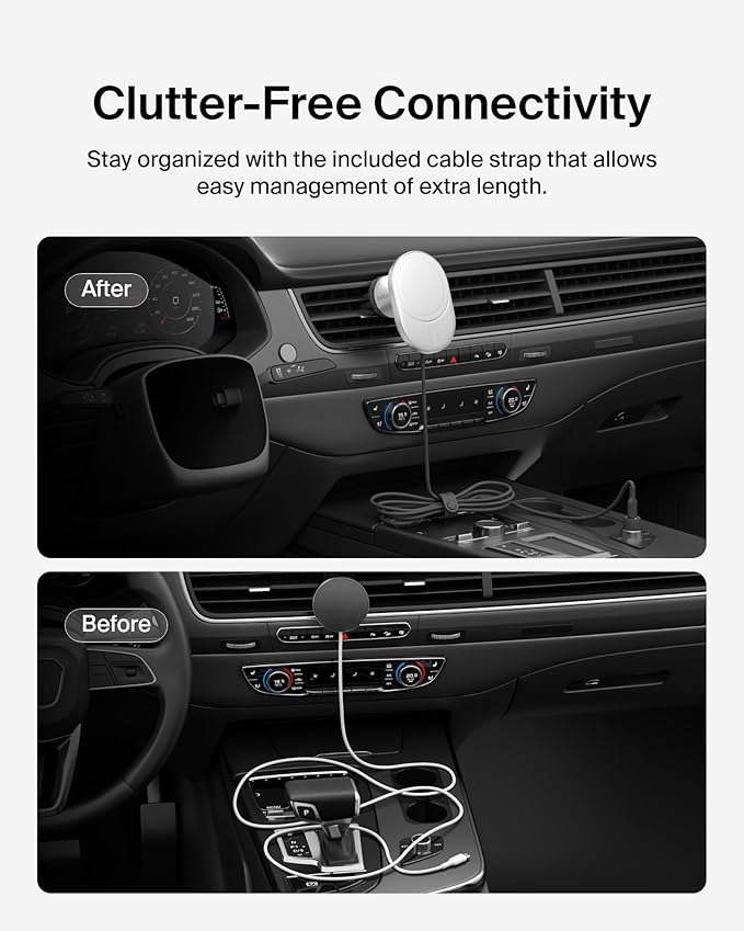 Belkin MagSafe-Compatible Wireless Car Charger 15W, Fast Charging Wireless Charger - Powerful Magnetic Vent Holder for iPhone 17, 16, 15, 14, 13 Series, Pixel 10, Secure Car Phone Mount - White