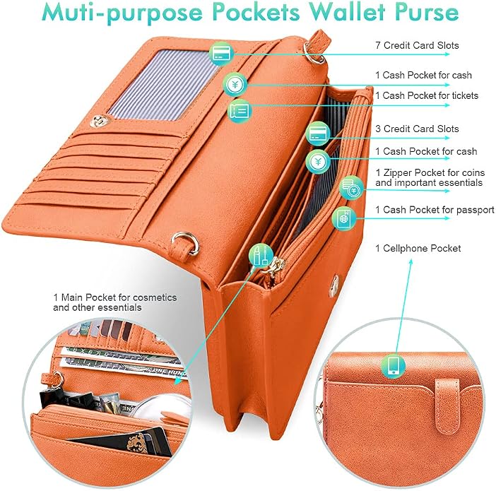 nuoku Women Small Crossbody Bag Cellphone Purse Wallet with RFID Card Slots 2 Straps Wristlet