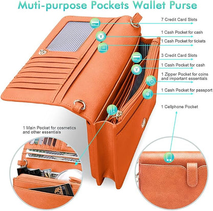 nuoku Women Small Crossbody Bag Cellphone Purse Wallet with RFID Card Slots 2 Straps Wristlet
