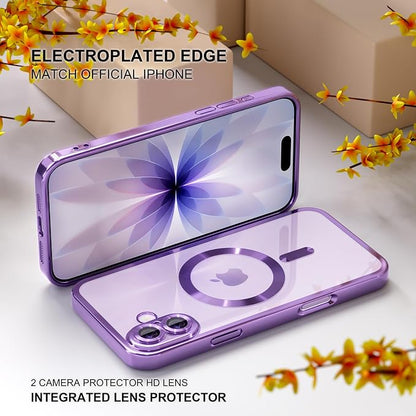 Misea Magnetic for iPhone 17 Case Compatible with MagSafe [Never Yellowing] [Military Grade Drop Protection] Full Camera Lens Protector Plating Soft Clear Phone Case for Women, Lavender Purple
