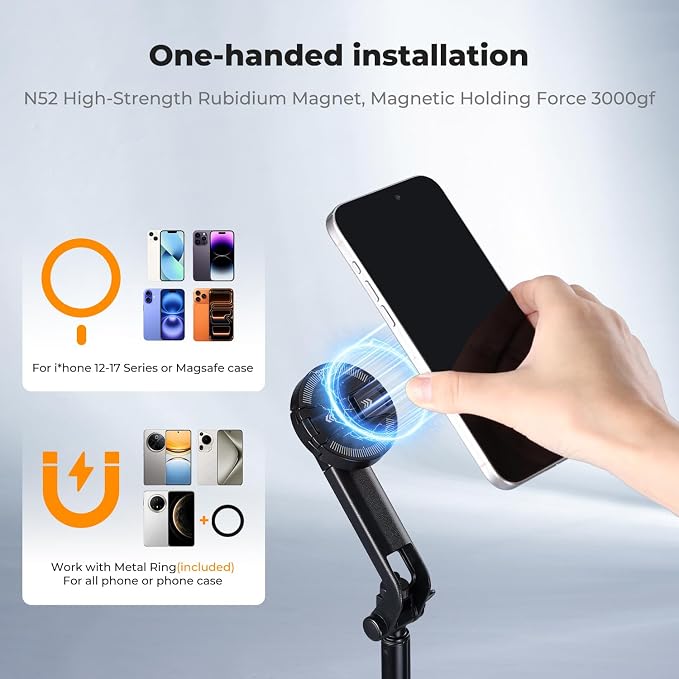 K&F CONCEPT Popod 72" Phone Tripod, 3-in-1 Clip & Magnetic Selfie Stick with Remote, Automatic Phone Tripod Stand, Compatible with iPhone 17-12 Series Pocket 3 Android Phones 1/4" Screw Accessories