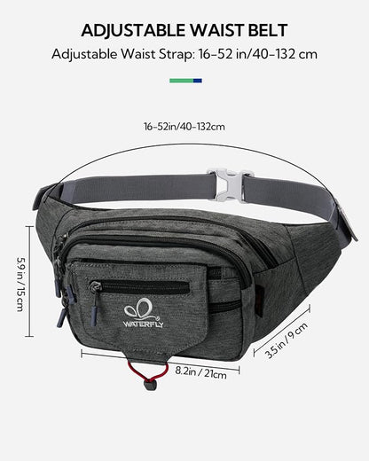 WATERFLY Large Fanny Pack Waist Bag: Multipocket Woman Man Waist Pack Runner Hip Pouch Purse Belt Bag Water Resistant Bum Bag Fit All Phones for Walking Jogging Running Cycling Travelling Hiking