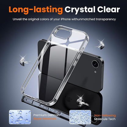 3 in 1 for iPhone 16E Case Clear/iPhone 17E Case [Yellowing-Resistant Acrylic Back] Screen Protector *2, Shockproof for iPhone 16e & 17e Case 6.1 inch Clear