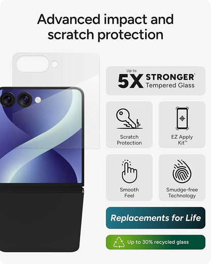 ZAGG Glass Elite Samsung Galaxy Galaxy Z Flip8 Screen Protector | Front Screen, 5x Stronger Tempered Glass, Fingerprint Scanner Compatible, 30% Recycled Glass, InvisibleShield, Easy Install