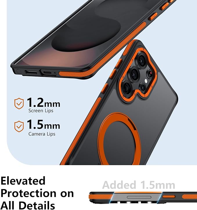 for Samsung Galaxy S25 Ultra Case, Magnetic Adjustable Ring Stand [Fit for Magsafe], [Military-Grade Shockproof Protection] Phone Case for S25 Ultra Case with Kickstand&Ring Holder (Orange)