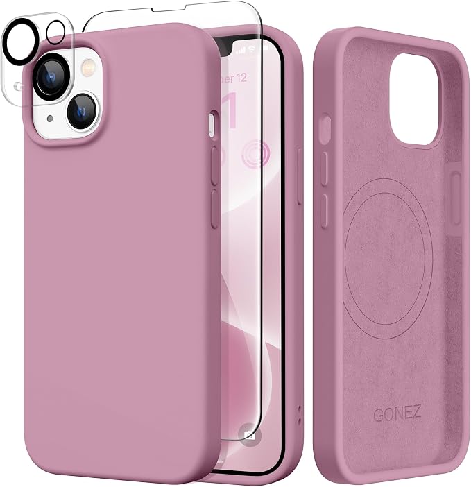 GONEZ Magnetic for iPhone 14 Case, Compatible with Magsafe, with Screen Protector + Camera Protector, Anti-Scratch Microfiber Lining, Liquid Silicone Shockproof Protective Phone Case, Blackcurrant