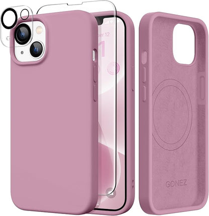 GONEZ Magnetic for iPhone 14 Case, Compatible with Magsafe, with Screen Protector + Camera Protector, Anti-Scratch Microfiber Lining, Liquid Silicone Shockproof Protective Phone Case, Blackcurrant