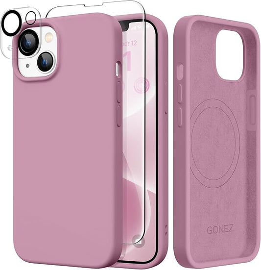 GONEZ Magnetic for iPhone 14 Case, Compatible with Magsafe, with Screen Protector + Camera Protector, Anti-Scratch Microfiber Lining, Liquid Silicone Shockproof Protective Phone Case, Blackcurrant