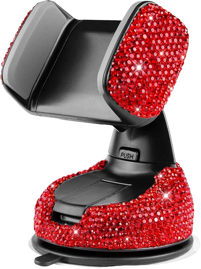 eing Car Phone Mount Bling Crystal Cell Phone Holder with One More Air Vent Base,Universal Universal Phone Car Air Vent Mount Holder Cradle for Dashboard,Windshield and Air Vent,Red