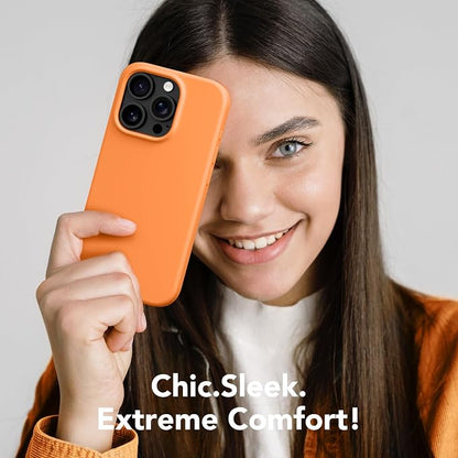 GONEZ Magnetic for iPhone 16 Pro Case, Compatible with MagSafe, [Screen Protector + Camera Lens Protector], Silicone Shockproof Anti-Scratch Protective Phone Case 6.3 inch, Orange