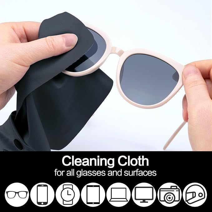 Vemiss 6 Pack Microfiber Glasses Cleaning Cloth, Wipes Lens Eyeglasses & Screens - Reusable, Portable with Keychain & Pouch - Sunglasses, Jewelry, Phone Cleaner Cloth (Black+Grey)