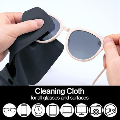 Vemiss 6 Pack Microfiber Glasses Cleaning Cloth, Wipes Lens Eyeglasses & Screens - Reusable, Portable with Keychain & Pouch - Sunglasses, Jewelry, Phone Cleaner Cloth (Black+Grey)