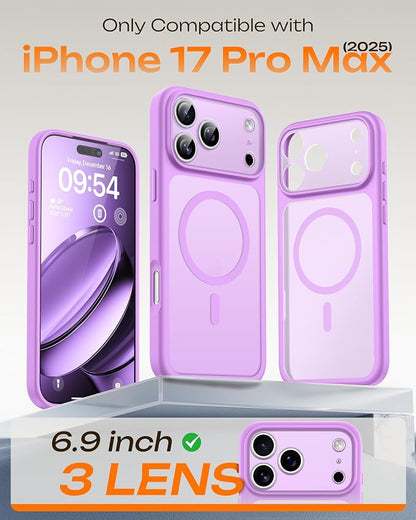 TOCOL for iPhone 17 Pro Max Case, Compatible with Magsafe Charger, Full Camera Protection, Translucent Matte for iPhone 17 Pro Max Phone Case 6.9 inch (Light Purple)