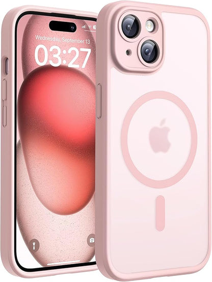 TOCOL Magnetic for iPhone 15 Plus Case, Upgraded Full Camera Protection, Compatible with Magsafe, Drop Protection, Translucent Matte Back Bumper Phone Cover 6.7-Inch (Light Pink)