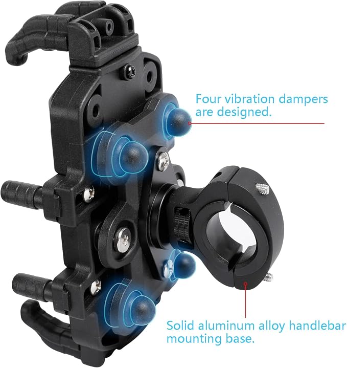 Bike Phone Mount Holder - [Dual Vibration Dampener] [Aluminum Alloy Handlebar Clamp] Anti-Vibration Bicycle Phone Holder Mount for iPhone 16/15/14/13 Pro Max, 4.7-7" Phones