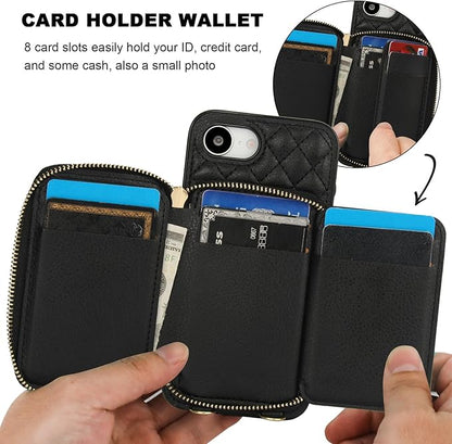 Bocasal Crossbody Wallet Case for iPhone 17e/16e, RFID Blocking PU Leather Zipper Handbag Purse Flip Cover, Kickstand Folio Case with Card Slots Holder Wrist Strap Lanyard 6.1 Inch 5G (Black)