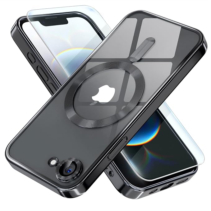 Misea Magnetic for iPhone 17e / 16e Case Compatible with MagSafe [Never Yellowing] [Military Grade Drop Protection] Full Camera Lens Protector Plating Soft Clear Phone Case for Women 6.1 inch, Black