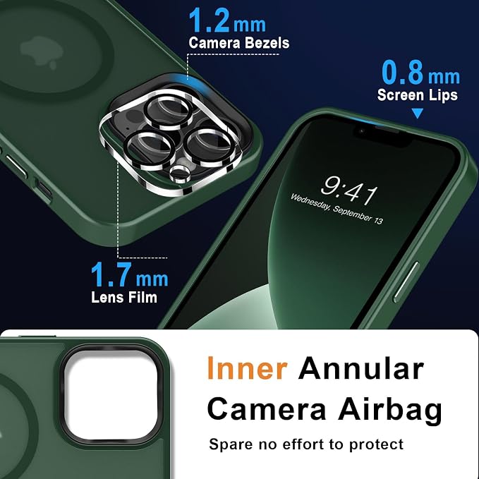 MOCCA Strong Magnetic for iPhone 13 Pro Max Case,[Compatible with Magsafe][Glass Screen Protector+Camera Lens Protector] Slim Thin Shockproof Cover Phone Case for iPhone 13 Pro Max 6.7",Midnight Green