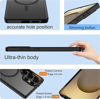 For Samsung Galaxy S25 Ultra Case [Compatible with Magsafe] Translucent Matte Magnetic S25 Ultra Phone Case,SlimThin Duty Shockproof Protection Cover with 2pc HD Screen Protector for S25 Ultra-Black