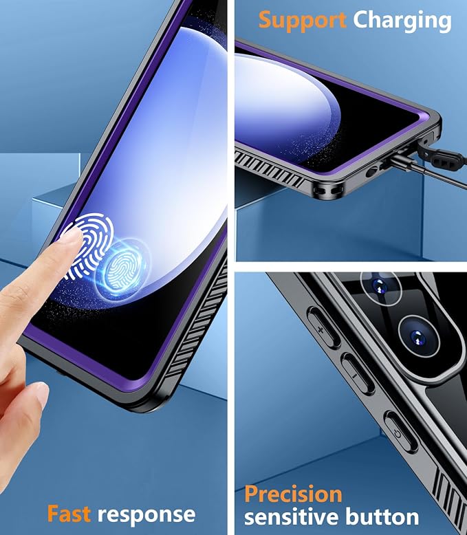 Temdan for Samsung Galaxy S23 FE Case Waterproof, [Military-Grade Drop Protection] [IP68 Underwater] Full Body Heavy Duty Rugged Shock-Proof Case for S23 FE 6.4''-Purple
