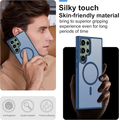For Samsung Galaxy S23 Ultra Case [Compatible with Magsafe] Translucent Matte Magnetic Phone Case,Slim Thin Duty Shockproof Protection Cover with 2pc Screen Protector Case for S 23 Ultra-Dark blue