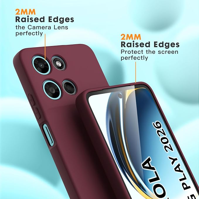 for Motorola Moto G 2026/G Play 2026 Case, 2 Pack Tempered Glass Screen Protectors, Soft TPU Liquid Silicone Shockproof Gel Cover-Burgundy