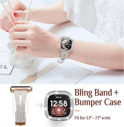 Bling Thin Band for Fitbit Sense/Fitbit Versa 3 Bands for Women Silicone Glitter Strap Accessories Compatible with Fitbit Sense 2/Versa 4 (Silver, Fitbit Sense/Versa 3)