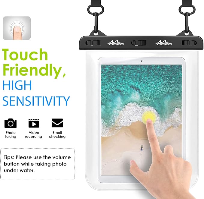 MoKo Waterproof Tablet Case, Tablet Pouch Dry Bag Compatible with iPad 10th, iPad 9/9.7/10.2, iPad mini 6/5/4/3, iPad Air 5/4, Air 3 10.5, iPad Pro 11 2022, Galaxy Tab S6/S7, Tab A 9.7, Up to 12 inch