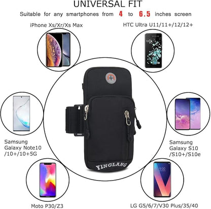 Sport Running Armband Cell Phone Holder Crossbody Purse Bag Belt Pouch Arm Bag for Samsung Galaxy A15 A25 A35 A55 A04e A03s A13 iPhone 15 14 13 Pro Max Moto G Stylus 5G 2024 Google Pixel 8a 9 (Black)