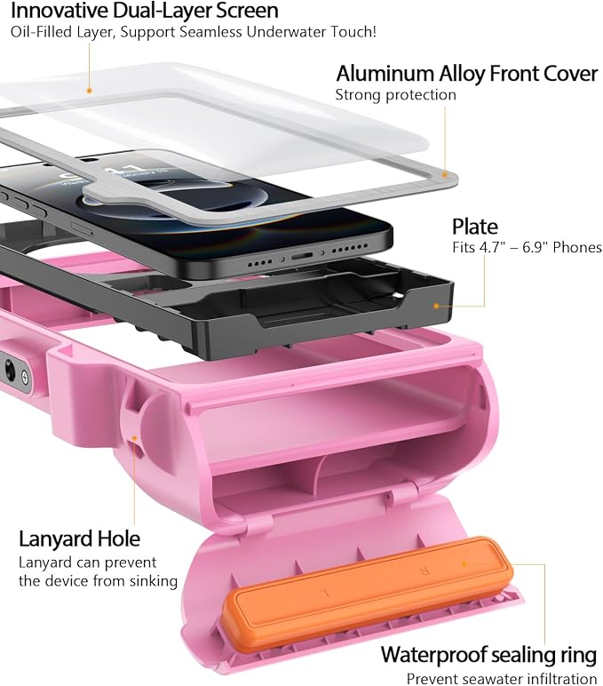 Waterproof Phone Case for Snorkeling - Underwater Touchscreen Housing, Universal Underwater Photo&Video Diving Case for iPhone 17/16/15/14 Pro Max Samsung Galaxy S25/S24 Ultra Up to 6.9'' Purple