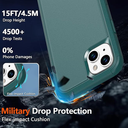 Diverbox Heavy Duty Magnetic Case for iPhone 14 [with Screen & Camera Lens Protector] (Dark Green)