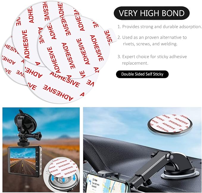 AZXYI 6 Pcs Clear Adhesive Replacement for Suction Cup Dashboard Phone Mount - Easy to Use, High Bond, Peels Off Without Leaving Residue