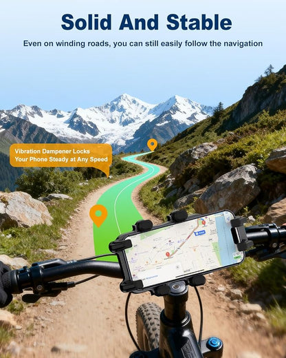 Motorcycle Phone Mount,Anti Vibration Bike Phone Holder for Handlebar, 360° Rotation Bicycle Phone Holder for Scooter, ATV,MTB,Dirt Bike,E-Bike,Compatible with iPhone 16 15 Pro