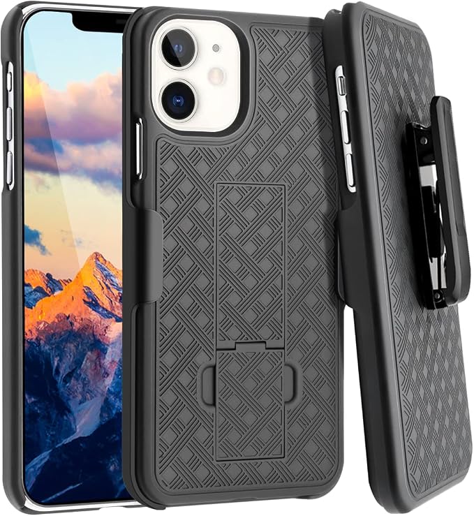 Fingic iPhone 11 Case - Slim Combo Shell with Kickstand & Swivel Belt Clip Holster - Rugged Protective Cover for Apple iPhone 11 6.1 inch 2019 - Black