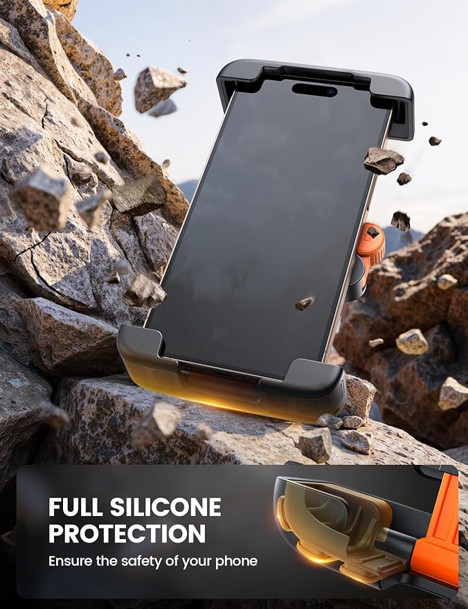 Lamicall Bike Motorcycle Phone Mount - [1s Quick Lock] Bike Cell Phone Holder Clip, Bicycle Scooter Handlebar Clamp, for iPhone 17 16 15 Pro Max, Galaxy S25 S24 Ultra, 6-7.2" Phones, Orange