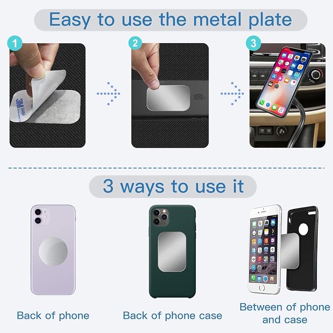 OWLKELA Mount Metal Plate for Phone Magnet Car Mount Holder Cradle with Adhesive, Universal Replacement Sticker Compatible with Magnetic Mounts - 10 Pack Silver (4 Rectangle and 6 Round)