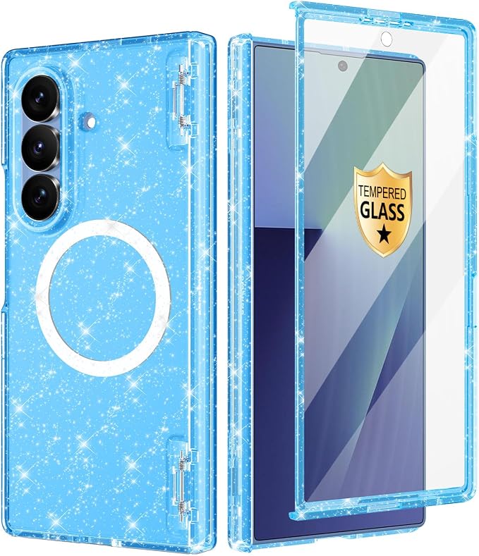 Btscase for Samsung Galaxy Z Fold 8 Ultra Case,Built in Front Screen Protector,[Compatible with MagSafe] Marble Hard PC Slim Shockproof Full Body Drop Protective Case for Z Fold 8 Ultra, Blue Glitter