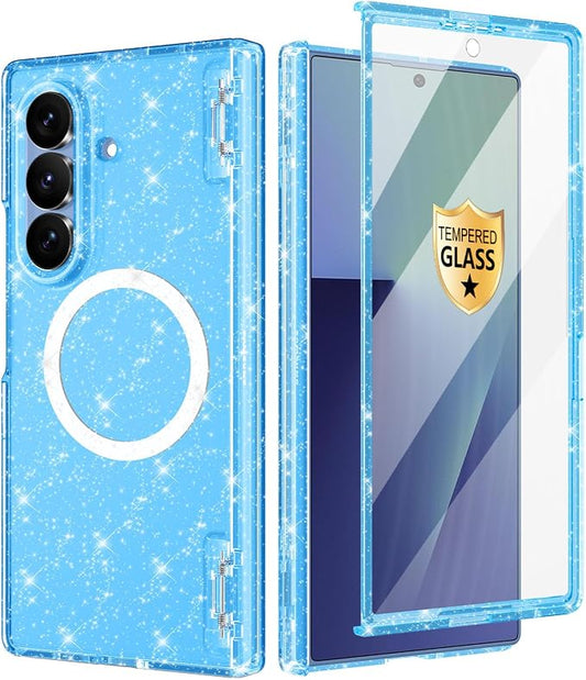 Btscase for Samsung Galaxy Z Fold 8 Ultra Case,Built in Front Screen Protector,[Compatible with MagSafe] Marble Hard PC Slim Shockproof Full Body Drop Protective Case for Z Fold 8 Ultra, Blue Glitter
